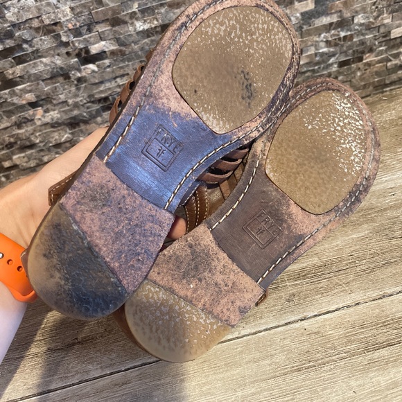 Frye Kayla Huarache Sandals Woven Strappy Flat Brown Leather | Women's 7.5 - Picture 8 of 10